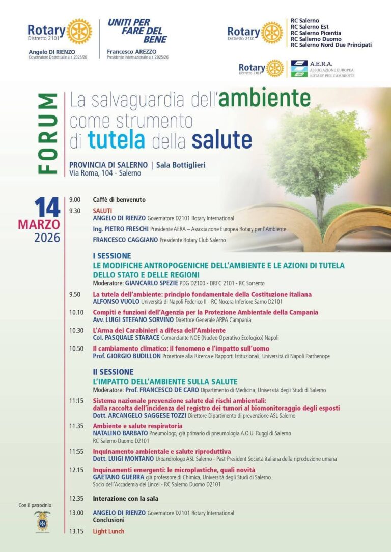 Ambiente e salute: a Salerno il Rotary riunisce esperti e istituzioni